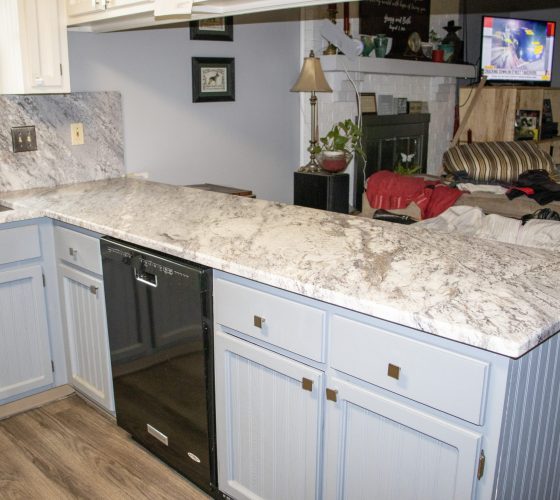 Granite Thunder White Leathered 3CM Kitchen Remodel by Olympia Stone project photo 6