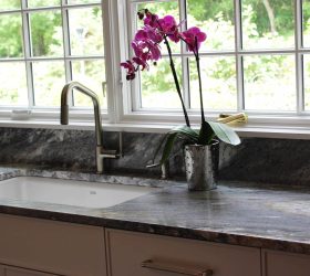 kitchen sink with flowers